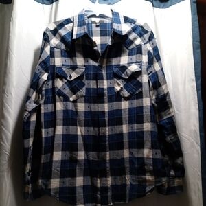 Frye Navy and White Plaid Shirt